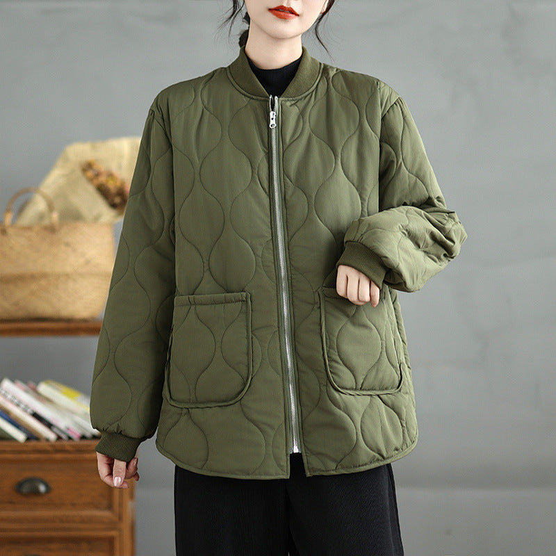 Manteau en coton à col rond, style décontracté, grande taille