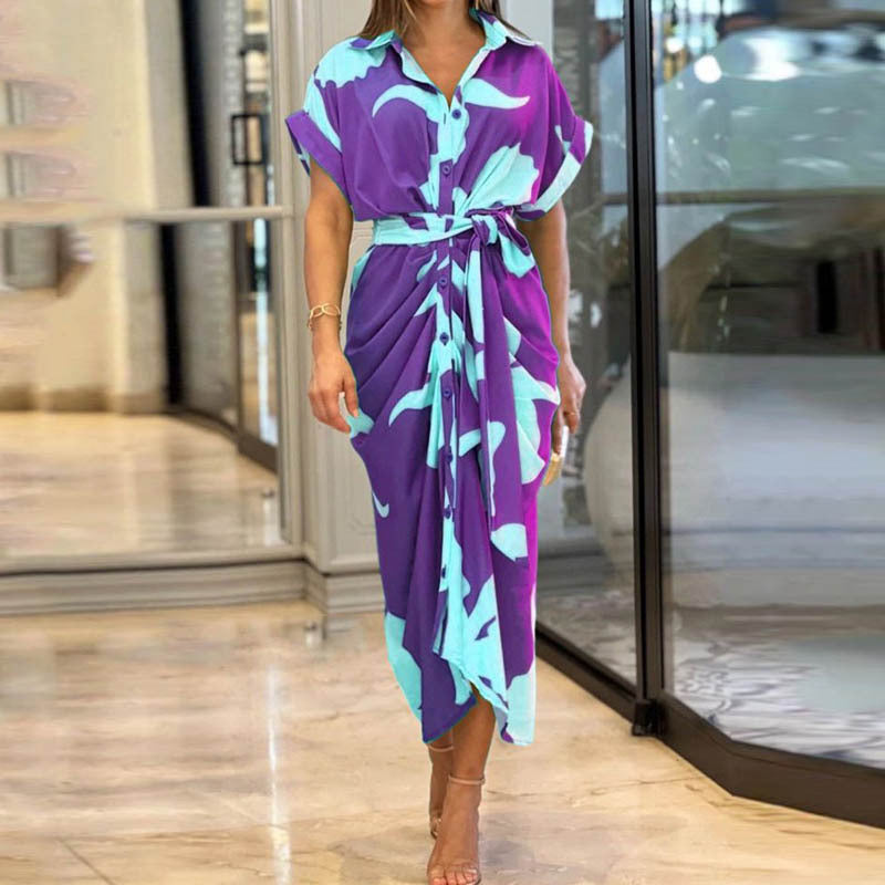 Robe chemisier midi drapée à nouer