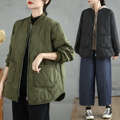 Manteau en coton à col rond, style décontracté, grande taille