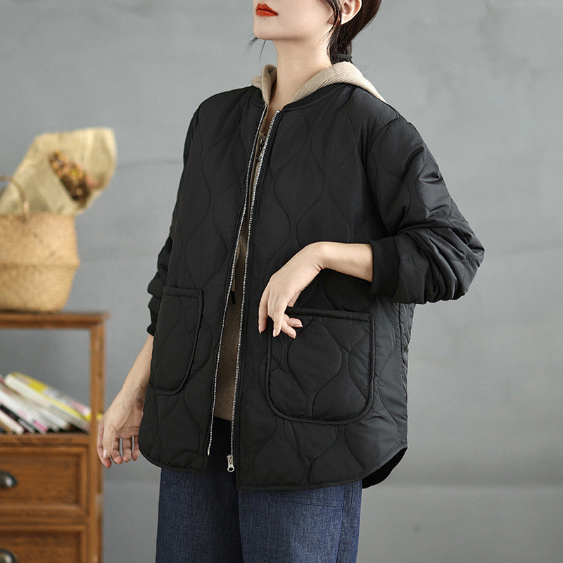 Manteau en coton à col rond, style décontracté, grande taille