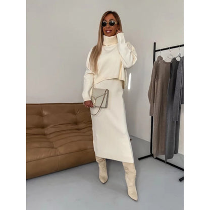 Ensemble deux-pièces en maille, style élégant et décontracté.