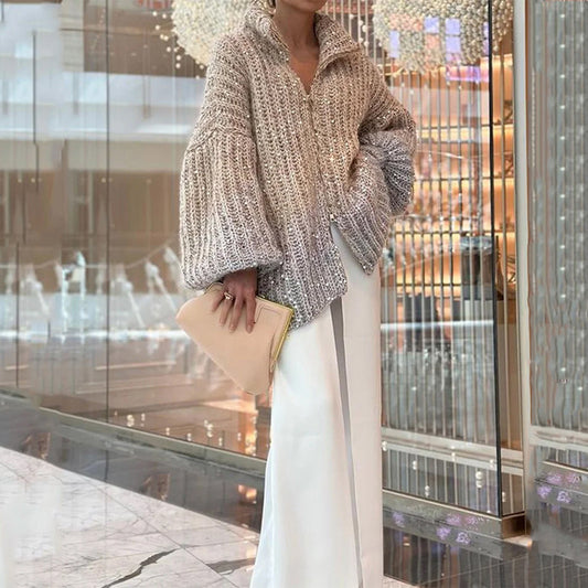 Manteau en maille style western chic avec détail sequins