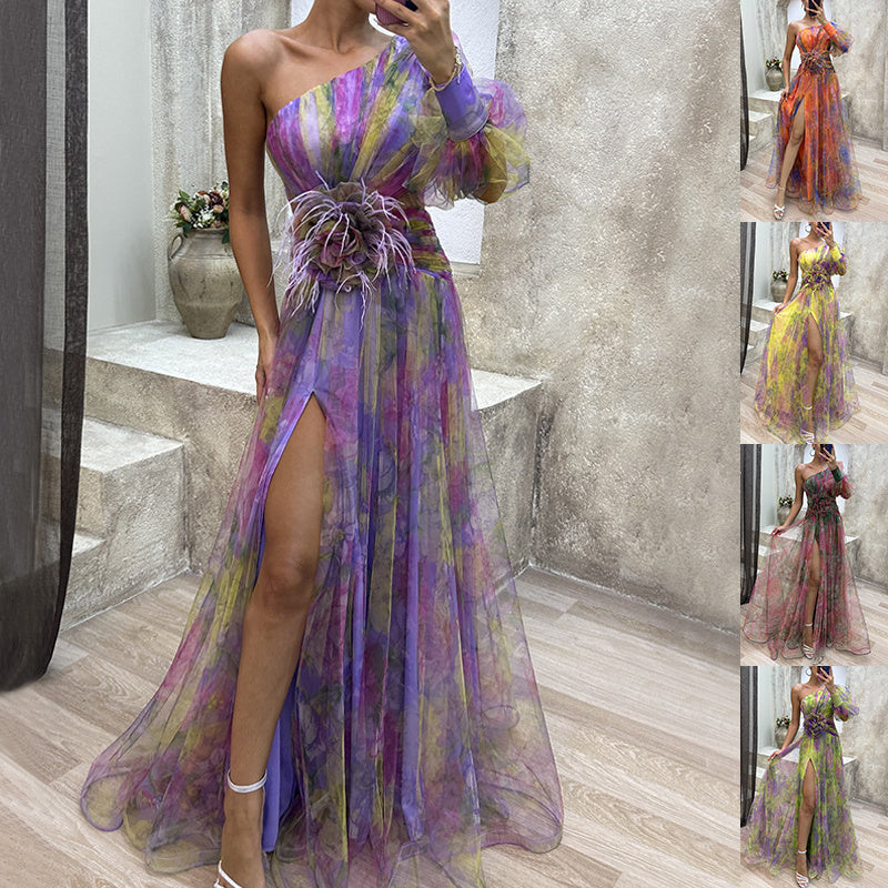 Robe longue asymétrique à fente