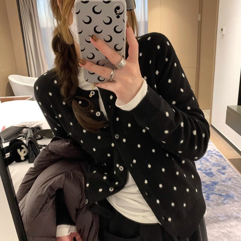 Cardigan Gris à Pois Manches Longues