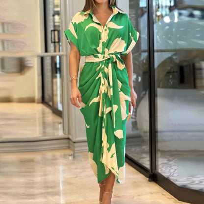 Robe chemisier midi drapée à nouer