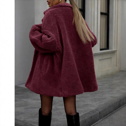 Manteau en polaire pour femme à col doux et manches longues
