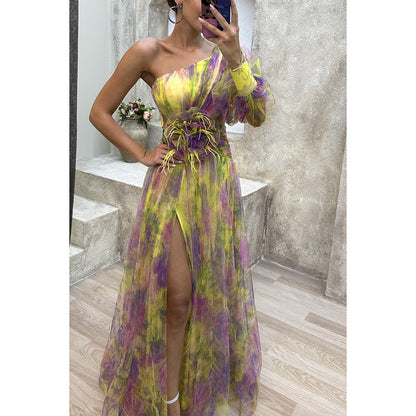 Robe longue asymétrique à fente
