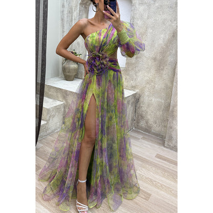 Robe longue asymétrique à fente