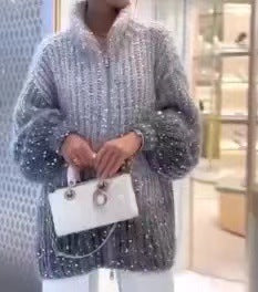 Manteau en maille style western chic avec détail sequins