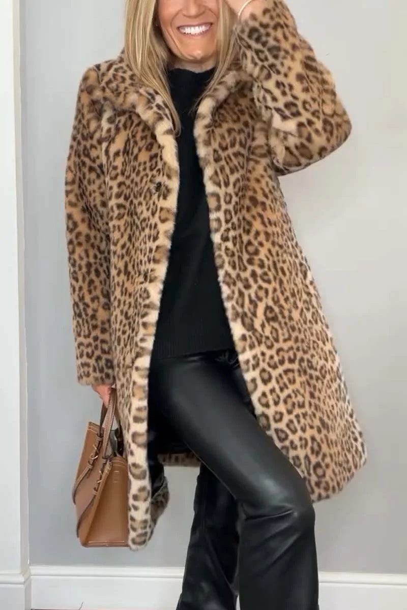 Manteau peluche léopard mi-long – spécial hiver